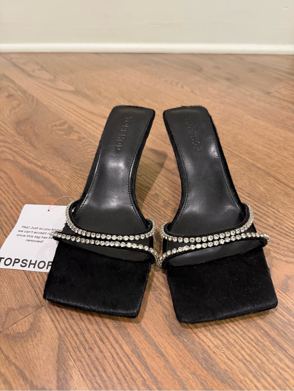 Topshop Black Diamond Double-Strap Square-Toe Mules